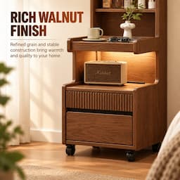 Walnut Coat Rack with Shelves & Drawer on Wheels 170cm Entryway Clothes Organizer