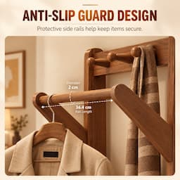 Walnut Coat Rack with Shelves & Drawer on Wheels 170cm Entryway Clothes Organizer