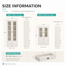 White Display Cabinet with Glass Doors and 2 Drawers 164cm Bookshelf