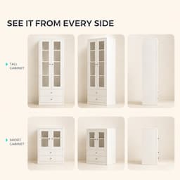 White Display Cabinet with Glass Doors and 2 Drawers 164cm Bookshelf