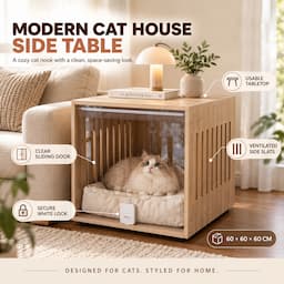 2-in-1 Cat House Side Table Wooden Pet Bed End Table with Acrylic Door 60cm