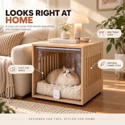 2-in-1 Cat House Side Table Wooden Pet Bed End Table with Acrylic Door 60cm