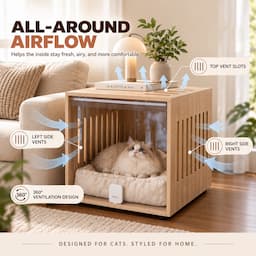 2-in-1 Cat House Side Table Wooden Pet Bed End Table with Acrylic Door 60cm