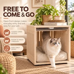 2-in-1 Cat House Side Table Wooden Pet Bed End Table with Acrylic Door 60cm