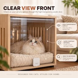 2-in-1 Cat House Side Table Wooden Pet Bed End Table with Acrylic Door 60cm