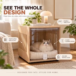 2-in-1 Cat House Side Table Wooden Pet Bed End Table with Acrylic Door 60cm