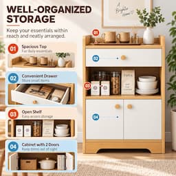 Storage Cabinet with Drawer and Doors Wooden Sideboard Buffet Kitchen Cabinet