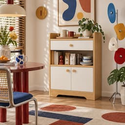 Storage Cabinet with Drawer and Doors Wooden Sideboard Buffet Kitchen Cabinet