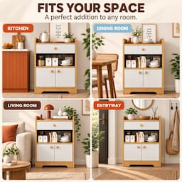 Storage Cabinet with Drawer and Doors Wooden Sideboard Buffet Kitchen Cabinet