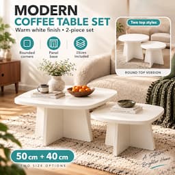 Wabi Sabi Coffee Table Set of 2 Cream White Round Nesting Tables