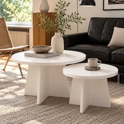 Wabi Sabi Coffee Table Set of 2 Cream White Round Nesting Tables