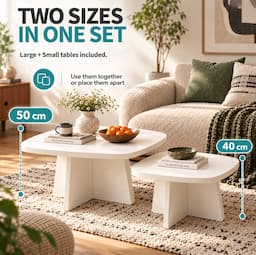 Wabi Sabi Coffee Table Set of 2 Cream White Round Nesting Tables