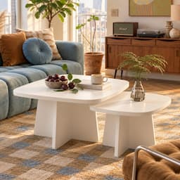 Wabi Sabi Coffee Table Set of 2 Cream White Round Nesting Tables