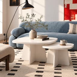 Wabi Sabi Coffee Table Set of 2 Cream White Round Nesting Tables