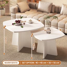 Wabi Sabi Coffee Table Set of 2 Cream White Round Nesting Tables