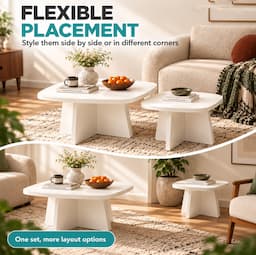 Wabi Sabi Coffee Table Set of 2 Cream White Round Nesting Tables