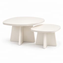 Wabi Sabi Coffee Table Set of 2 Cream White Round Nesting Tables