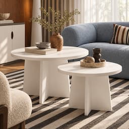 Wabi Sabi Coffee Table Set of 2 Cream White Round Nesting Tables