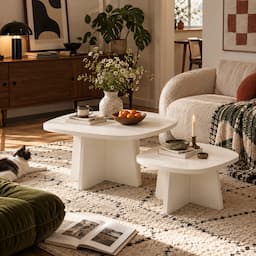 Wabi Sabi Coffee Table Set of 2 Cream White Round Nesting Tables