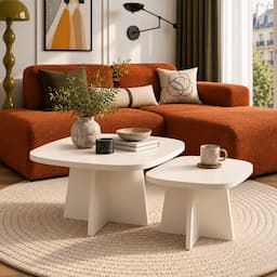 Wabi Sabi Coffee Table Set of 2 Cream White Round Nesting Tables