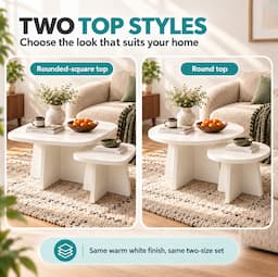 Wabi Sabi Coffee Table Set of 2 Cream White Round Nesting Tables