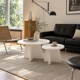 Wabi Sabi Coffee Table Set of 2 Cream White Round Nesting Tables