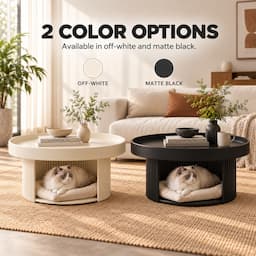 Round Coffee Table with Cat Bed 2-in-1 Pet Human Shared Table Iron Frame 65cm