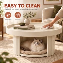 Round Coffee Table with Cat Bed 2-in-1 Pet Human Shared Table Iron Frame 65cm