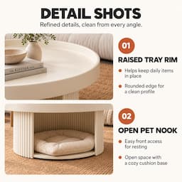 Round Coffee Table with Cat Bed 2-in-1 Pet Human Shared Table Iron Frame 65cm