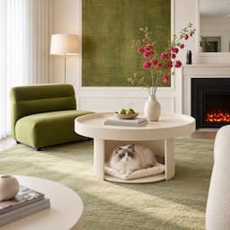 Round Coffee Table with Cat Bed 2-in-1 Pet Human Shared Table Iron Frame 65cm
