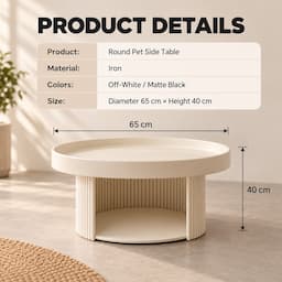Round Coffee Table with Cat Bed 2-in-1 Pet Human Shared Table Iron Frame 65cm