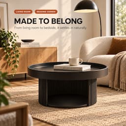 Round Coffee Table with Cat Bed 2-in-1 Pet Human Shared Table Iron Frame 65cm