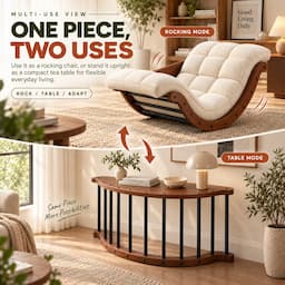 2-in-1 Rocking Chair Floor Lounger with Desk Mode Cream Cushion Bentwood Frame