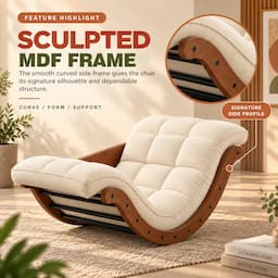 2-in-1 Rocking Chair Floor Lounger with Desk Mode Cream Cushion Bentwood Frame