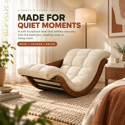 2-in-1 Rocking Chair Floor Lounger with Desk Mode Cream Cushion Bentwood Frame