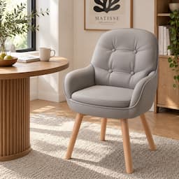 360° Swivel Vanity Chair Light Grey Tech Fabric Accent Chair with Solid Wood Legs