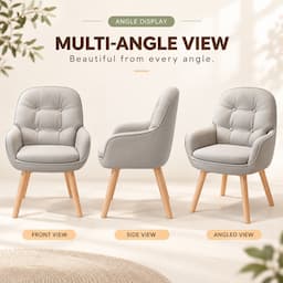 360° Swivel Vanity Chair Light Grey Tech Fabric Accent Chair with Solid Wood Legs