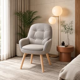 360° Swivel Vanity Chair Light Grey Tech Fabric Accent Chair with Solid Wood Legs