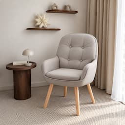 360° Swivel Vanity Chair Light Grey Tech Fabric Accent Chair with Solid Wood Legs