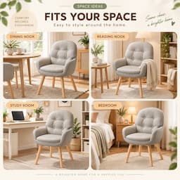 360° Swivel Vanity Chair Light Grey Tech Fabric Accent Chair with Solid Wood Legs