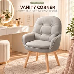 360° Swivel Vanity Chair Light Grey Tech Fabric Accent Chair with Solid Wood Legs