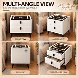 Smart Nightstand with Wireless Charging 3-Color Touch LED USB Port 2 Drawers