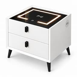Smart Nightstand with Wireless Charging 3-Color Touch LED USB Port 2 Drawers