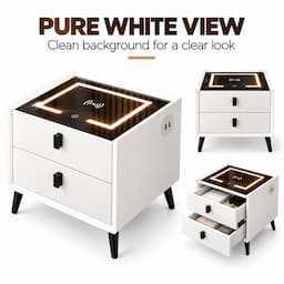 Smart Nightstand with Wireless Charging 3-Color Touch LED USB Port 2 Drawers