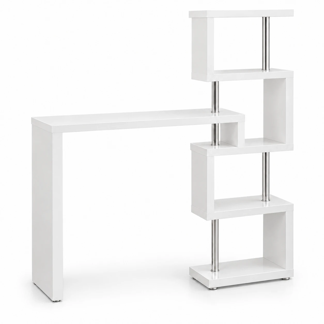 4-Tier Rotating Bookshelf Desk – Space-Saving L-Shaped Study & Computer Table