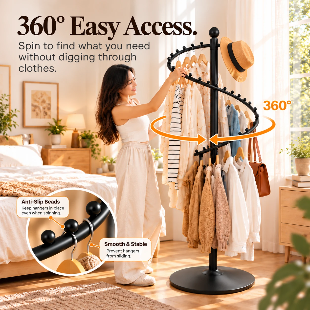 360° Rotating Spiral Clothes Rack - Carbon Steel Garment Hanger 160cm