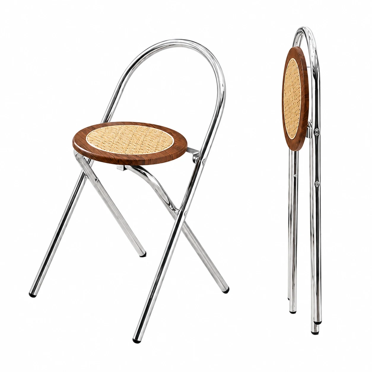 Roni Rattan Folding Bar Stool - Folds Flat to 8cm, Breathable Woven Seat, Space-Saving for Small Kitchens & Condos