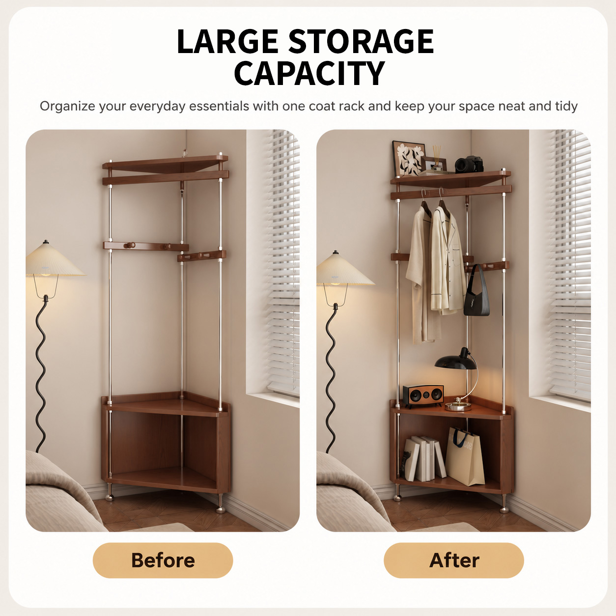 Bedside Clothes Rack with Motion Sensor Light and Drawer 170cm