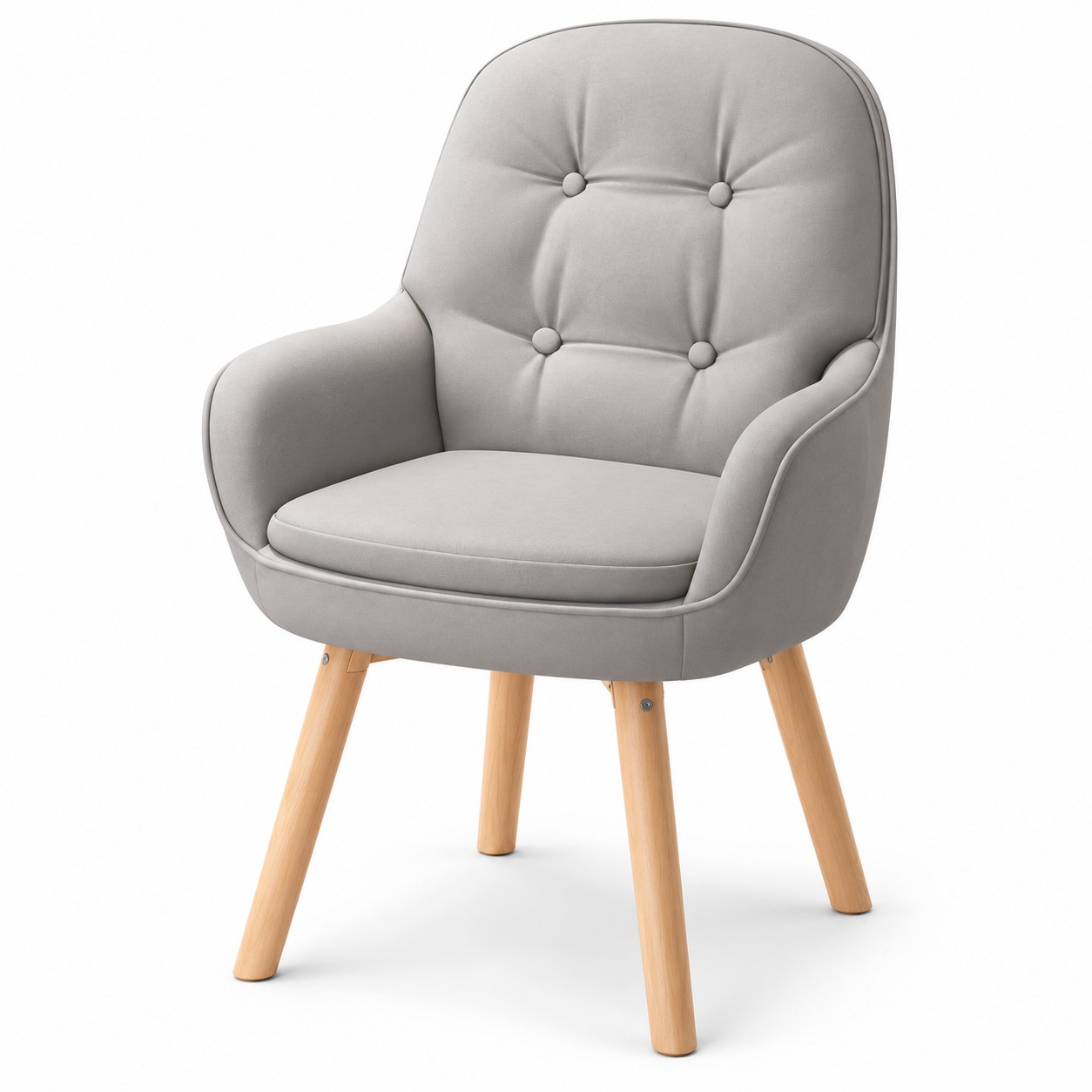 360° Swivel Vanity Chair Light Grey Tech Fabric Accent Chair with Solid Wood Legs