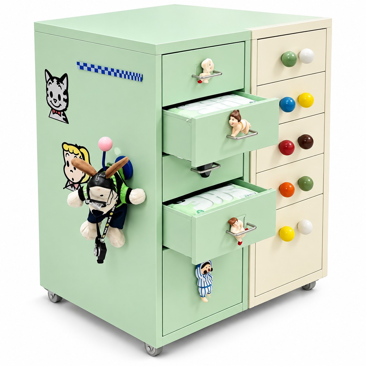 5 Drawer Metal Storage Cabinet with Wheels Rolling Cart Organizer Mint Green